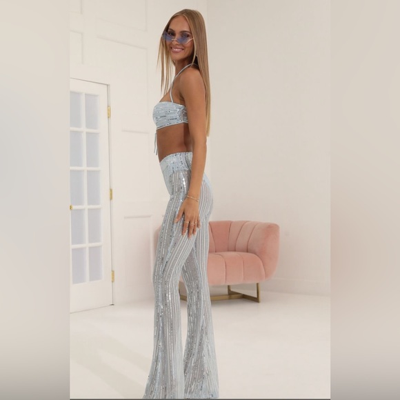 Lucy In The Sky Peony Sequin Striped Two Piece Set in Blue - Picture 3 of 6